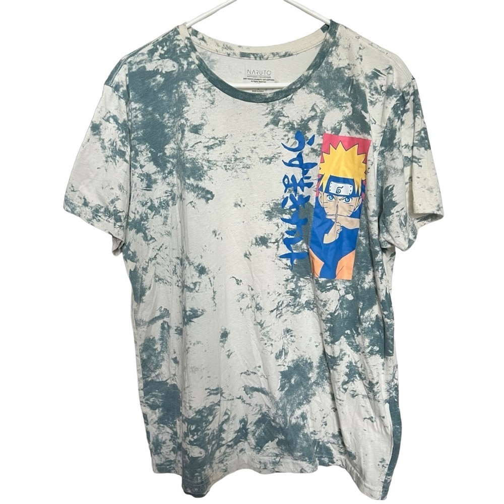 Naruto Men's Tie Dye Uzumaki‎ T-Shirt Graphic Print Crew Neck Gray Size Large